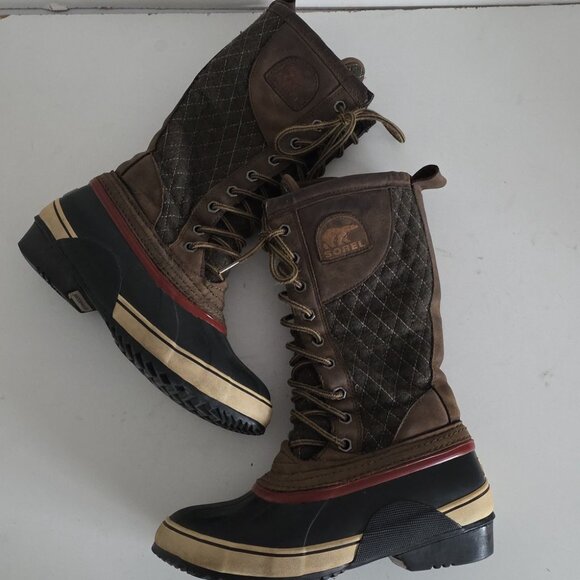 SOREL | Boots Sorelli Quilted Wool Green Brown Waterproof Women’s SZ 6 - Picture 2 of 6